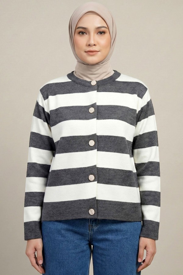 Çizgili Triko Ceket 2019-3