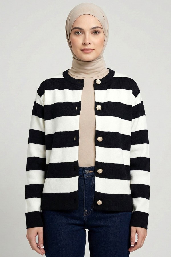 Çizgili Triko Ceket 2019-4