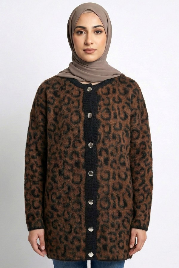 Standart Triko Leopar Desenli Ceket 2021-2