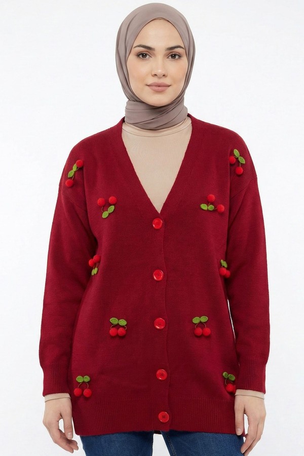 Vişneli Triko Ceket 2022-4