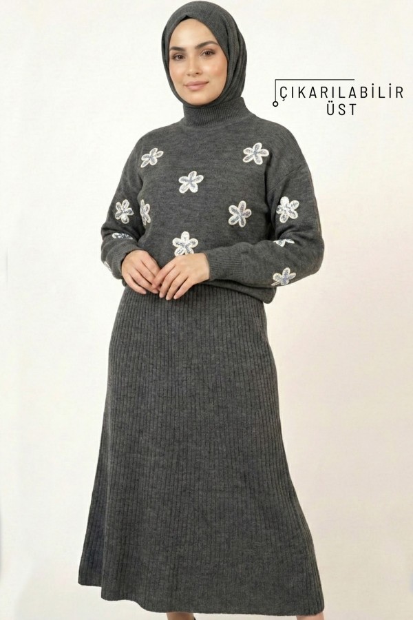 Çiçekli Triko Elbise 2026-1