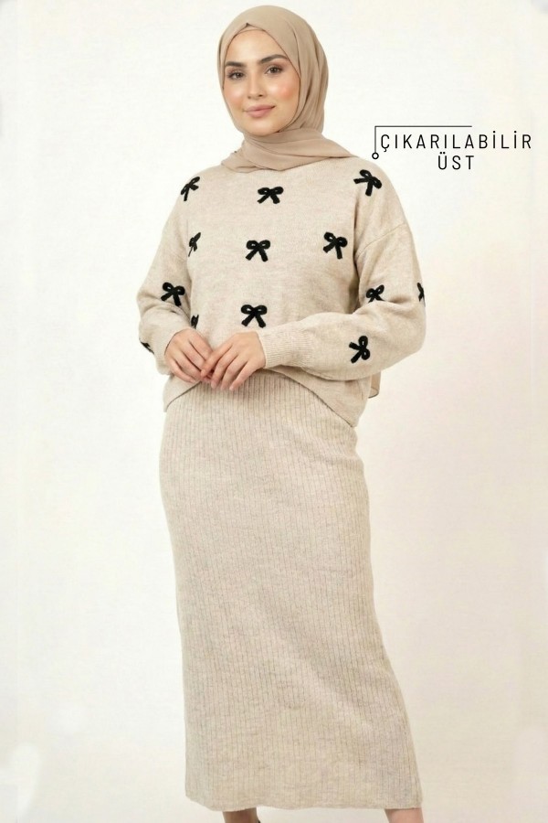 Çiçekli Triko Elbise Kazak 2027-2