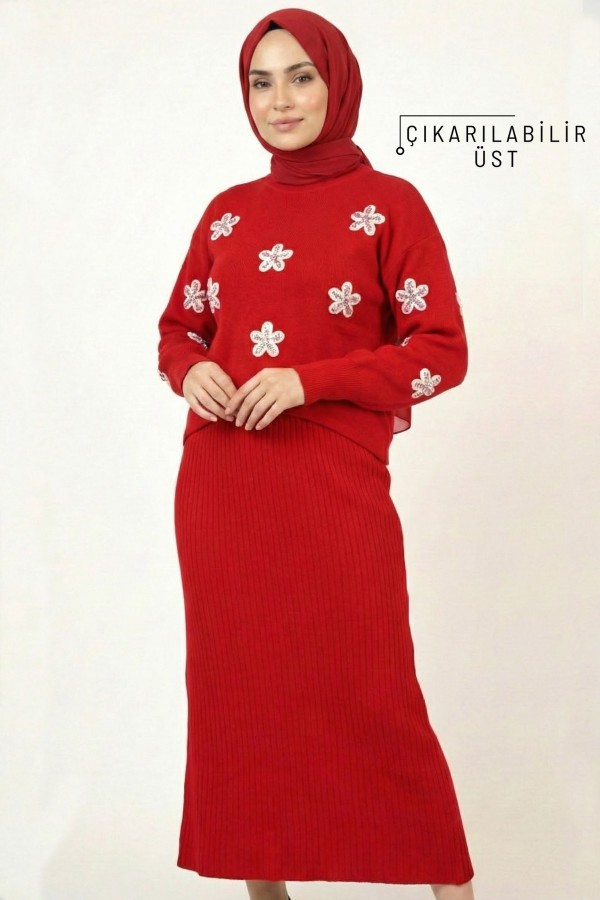 Çiçekli Triko Elbise 2026-3