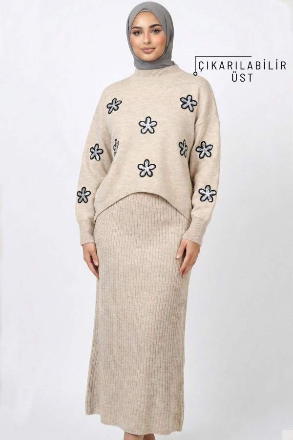 Çiçekli Triko Elbise 2026-2