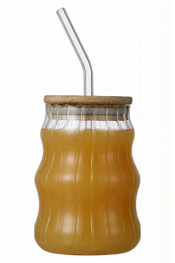 Carino Floransa Bambu Kapaklı Pipetli Bardak