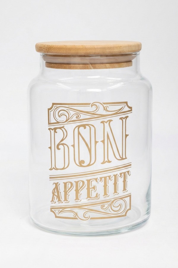 Herevin 890mL Baskılı Cam Kavanoz