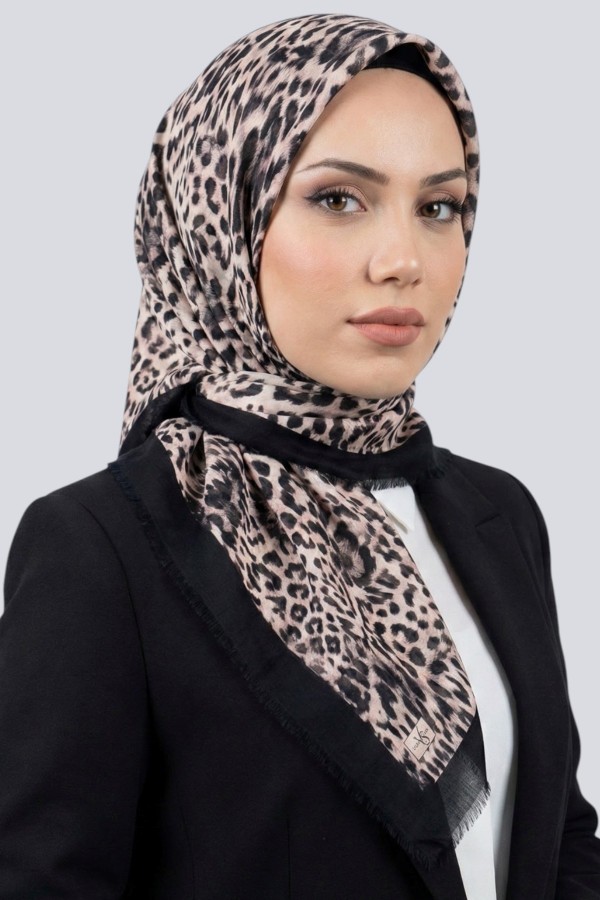 Viessa Leopar Desenli Flamlı Eşarp 6506-4