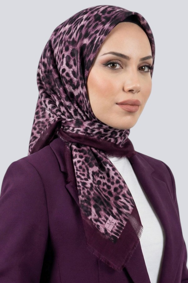 Viessa Leopar Desenli Flamlı Eşarp 6506-5