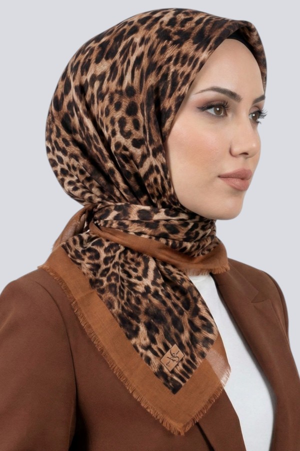 Viessa Leopar Desenli Flamlı Eşarp 6506-8