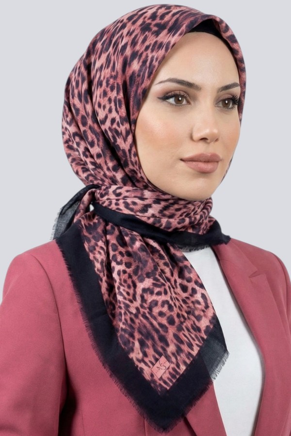 Viessa Leopar Desenli Flamlı Eşarp 6506-7