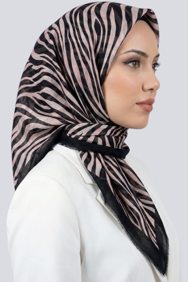 Viessa Zebra Desenli Flamlı Eşarp 6507-16