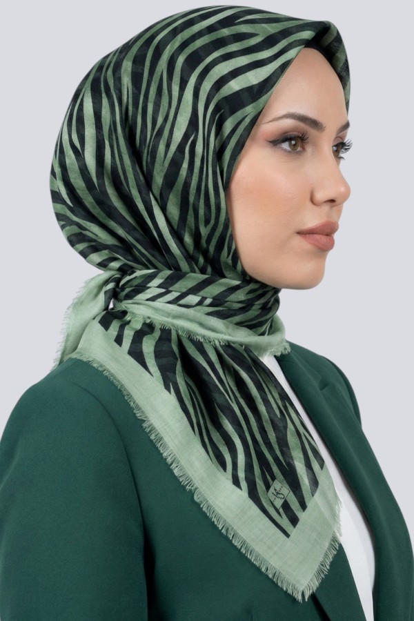 Viessa Zebra Desenli Flamlı Eşarp 6507-7