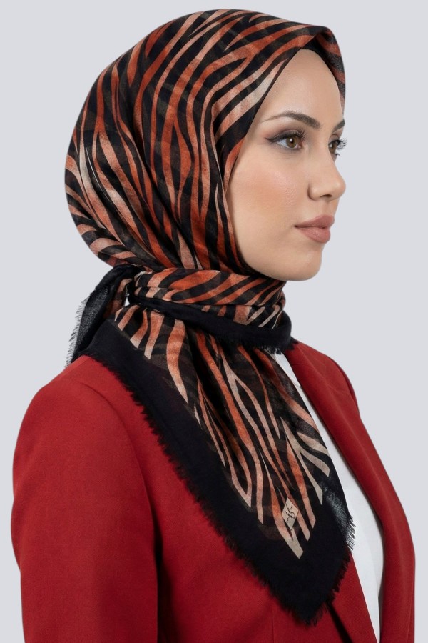 Viessa Zebra Desenli Flamlı Eşarp 6507-12