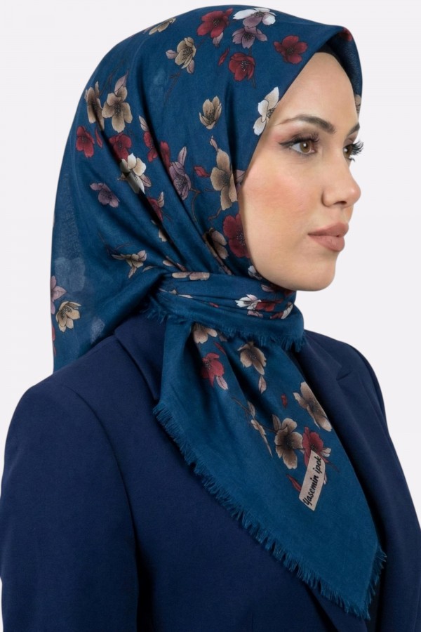 Yasemin İpek Desenli Flamlı Eşarp 6529-20