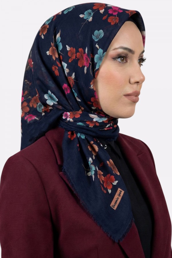 Yasemin İpek Desenli Flamlı Eşarp 6529-25