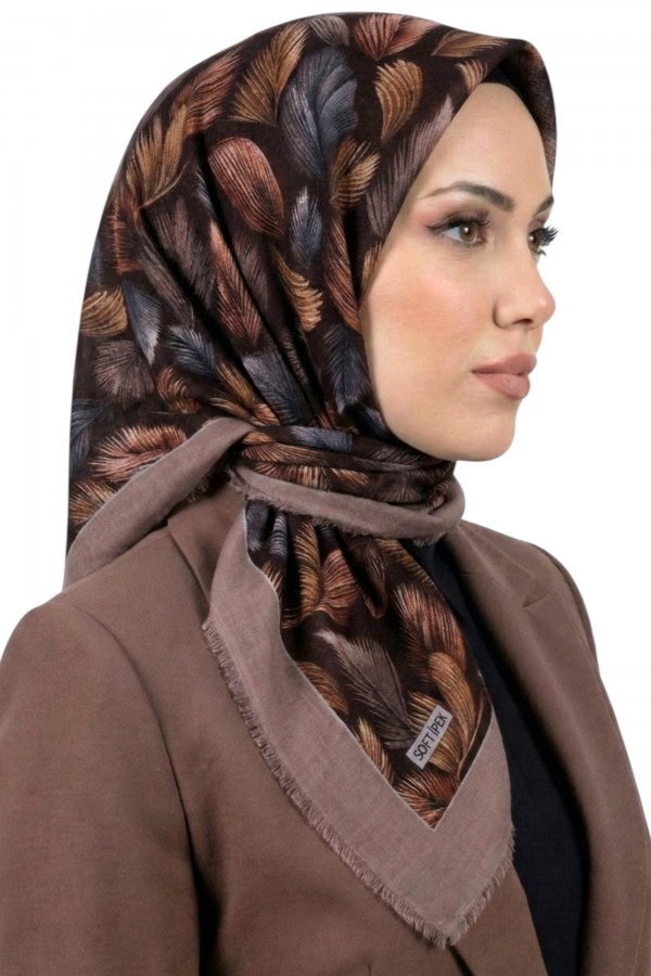 Soft İpek Desenli Flamlı Eşarp 6530-14