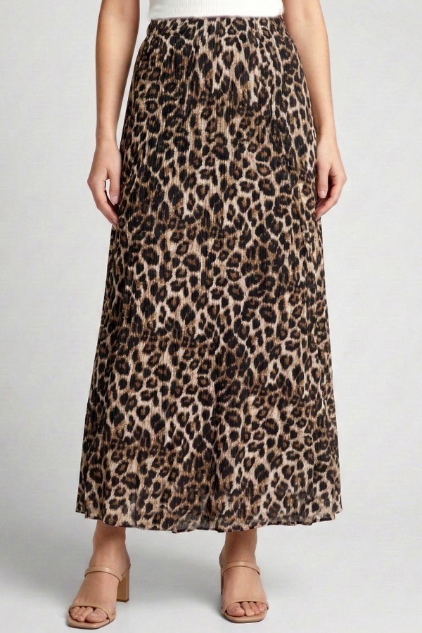 Pliseli Leopar Desenli Etek 2029-3