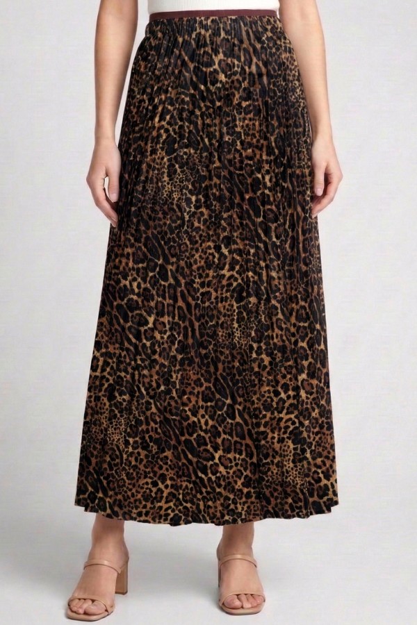 Pliseli Leopar Desenli Etek 2029-4