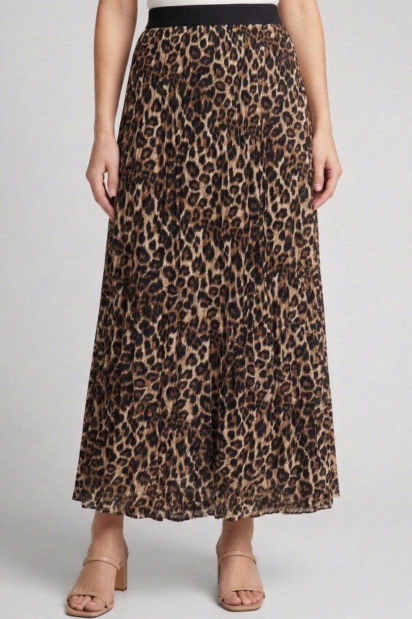 Pliseli Leopar Desenli Etek 2029-5
