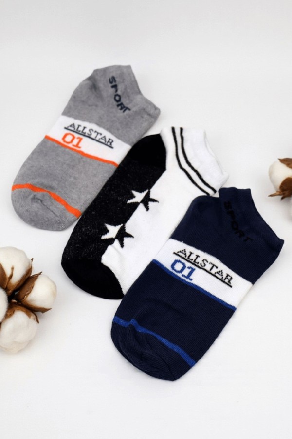 Berka Erkek 3'lü Çocuk Patik Çorap (7-8 Yaş) 9407-1