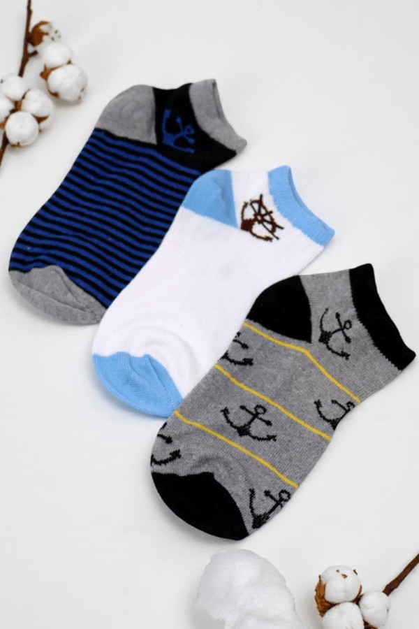 Berka Erkek 3'lü Çocuk Patik Çorap (7-8 Yaş) 9407-9