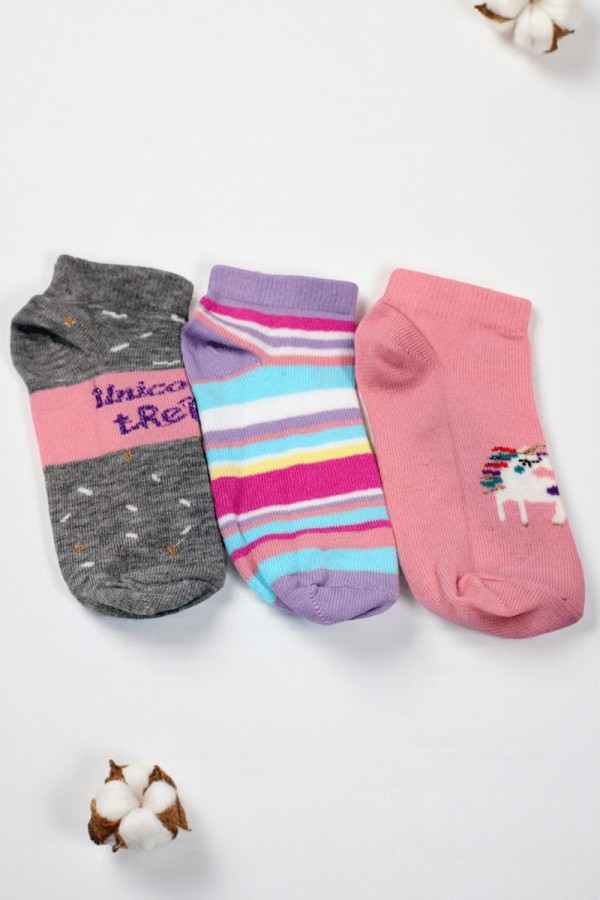 Berka 3'lü Kız Çocuk Patik Çorap (7-8 Yaş) 9901-2