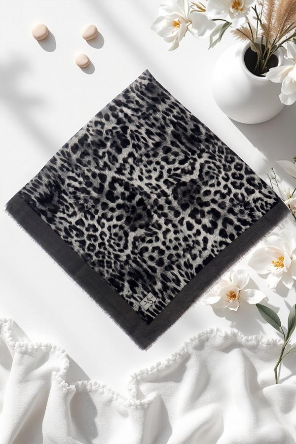Viessa Leopar Desenli Flamlı Eşarp 6506-1