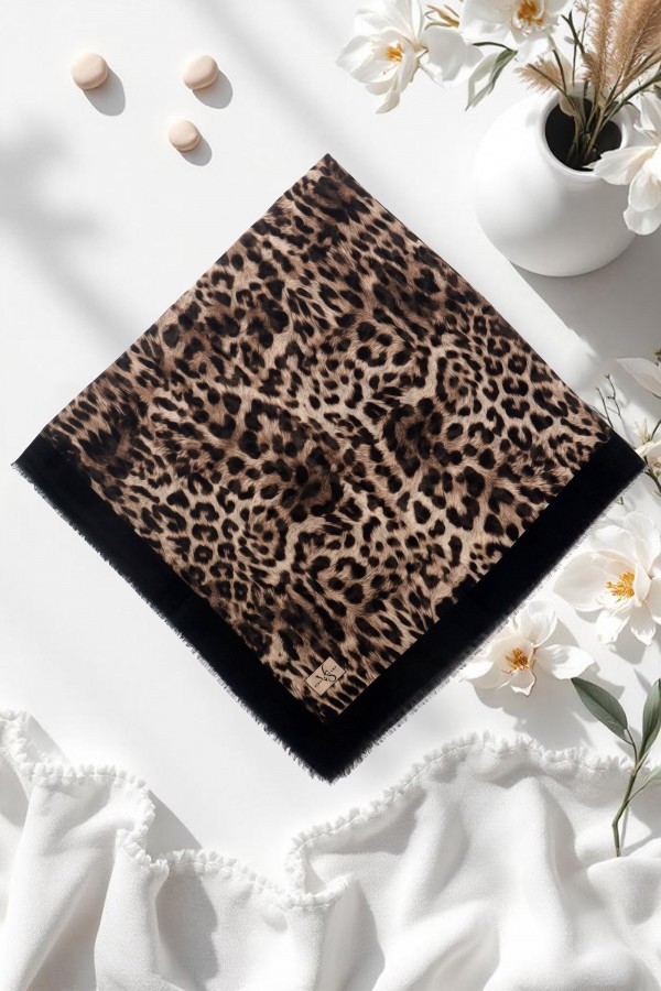 Viessa Leopar Desenli Flamlı Eşarp 6506-12