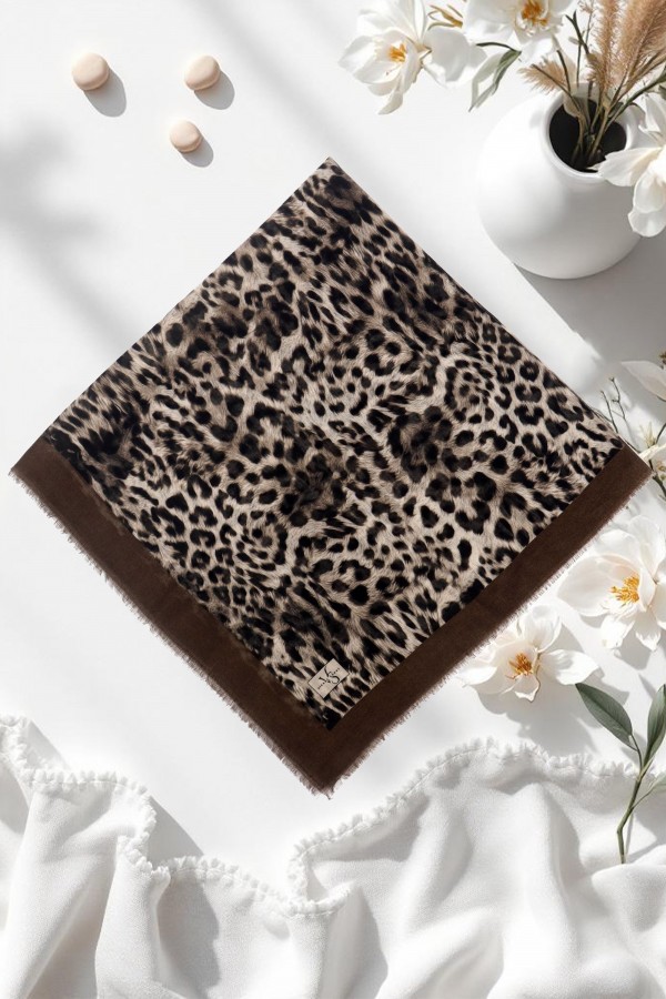 Viessa Leopar Desenli Flamlı Eşarp 6506-13