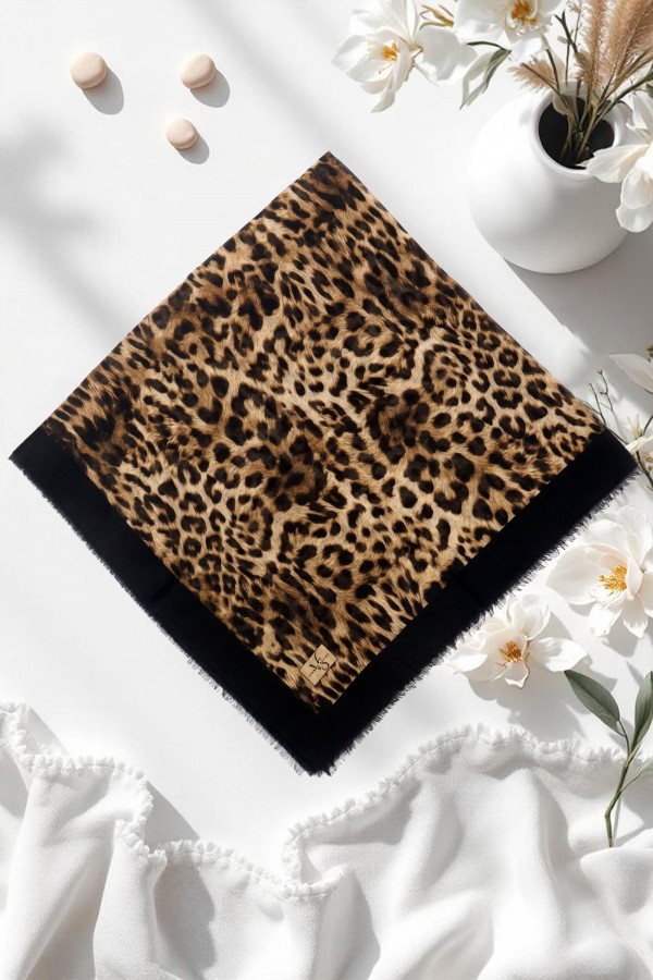 Viessa Leopar Desenli Flamlı Eşarp 6506-14