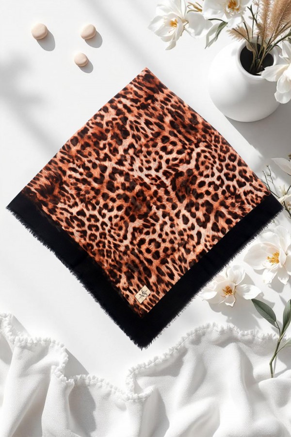 Viessa Leopar Desenli Flamlı Eşarp 6506-15