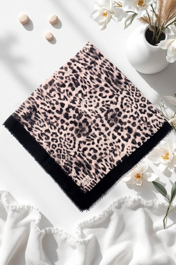 Viessa Leopar Desenli Flamlı Eşarp 6506-4