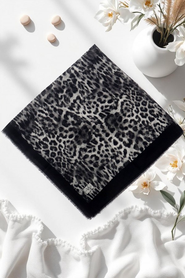 Viessa Leopar Desenli Flamlı Eşarp 6506-6