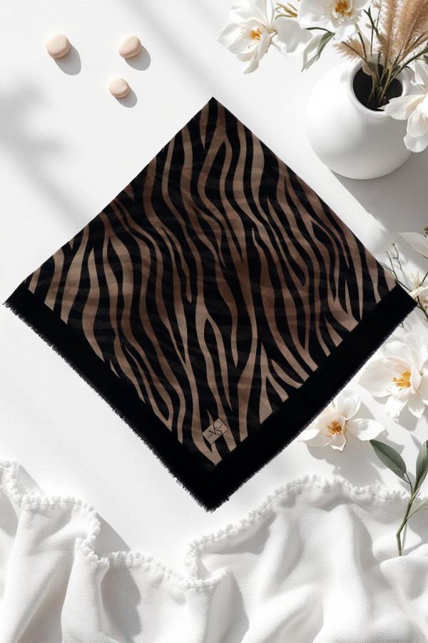 Viessa Zebra Desenli Flamlı Eşarp 6507