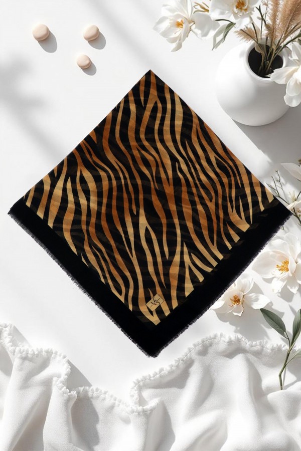 Viessa Zebra Desenli Flamlı Eşarp 6507-1