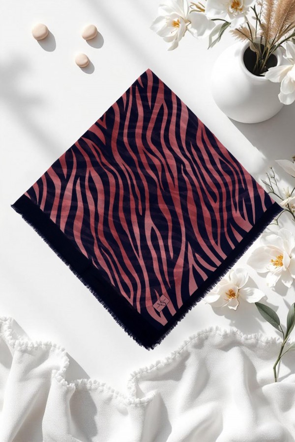 Viessa Zebra Desenli Flamlı Eşarp 6507-11