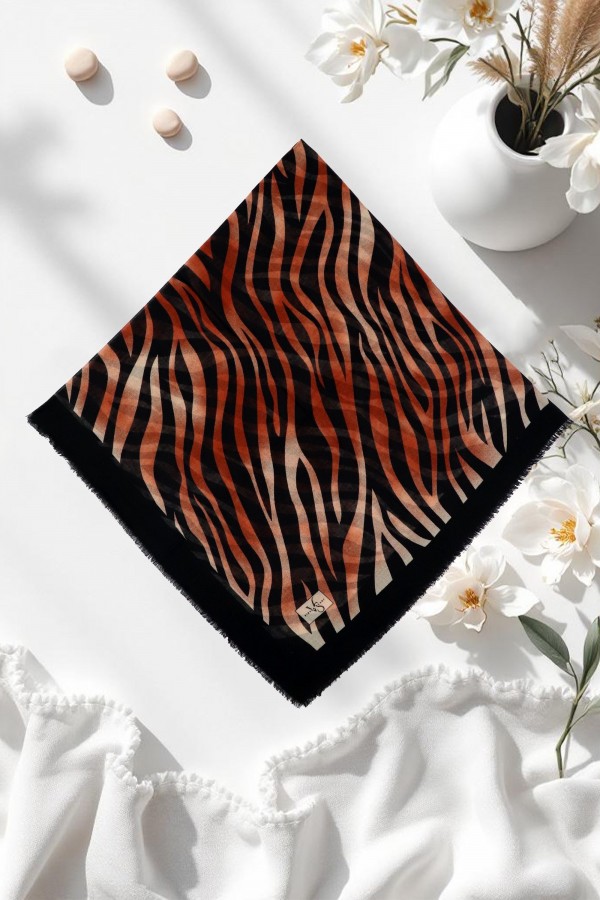 Viessa Zebra Desenli Flamlı Eşarp 6507-12