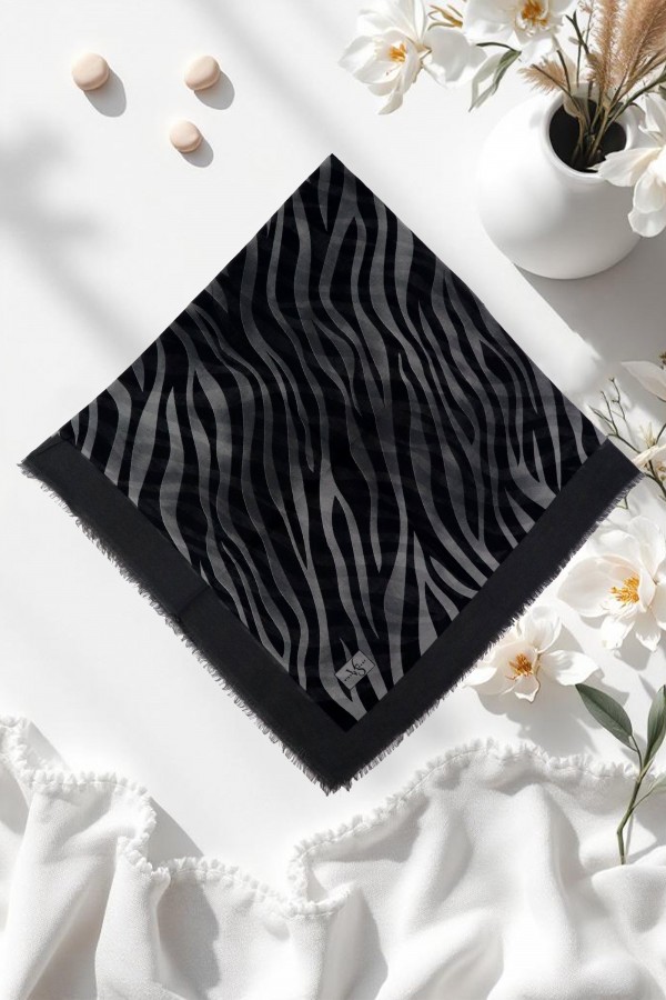 Viessa Zebra Desenli Flamlı Eşarp 6507-13