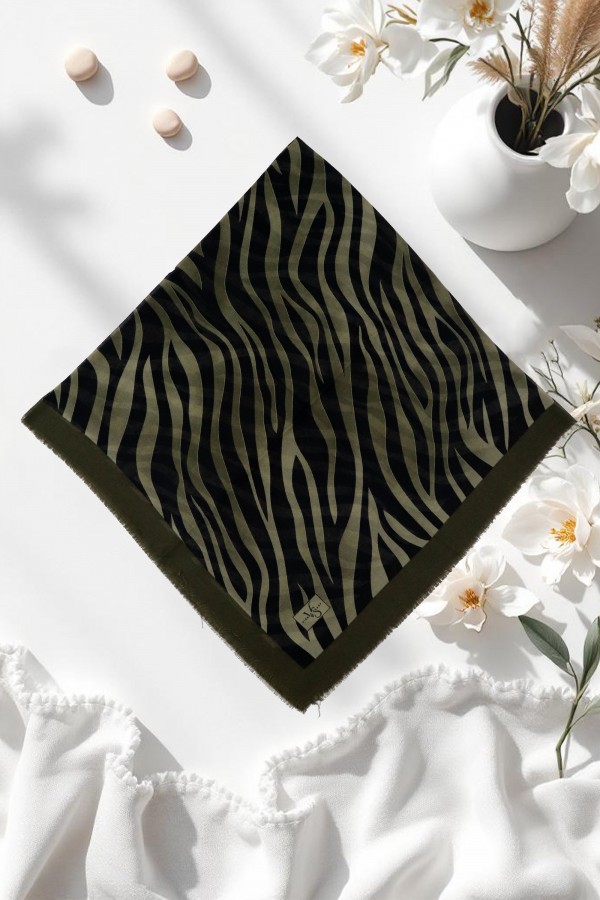 Viessa Zebra Desenli Flamlı Eşarp 6507-14