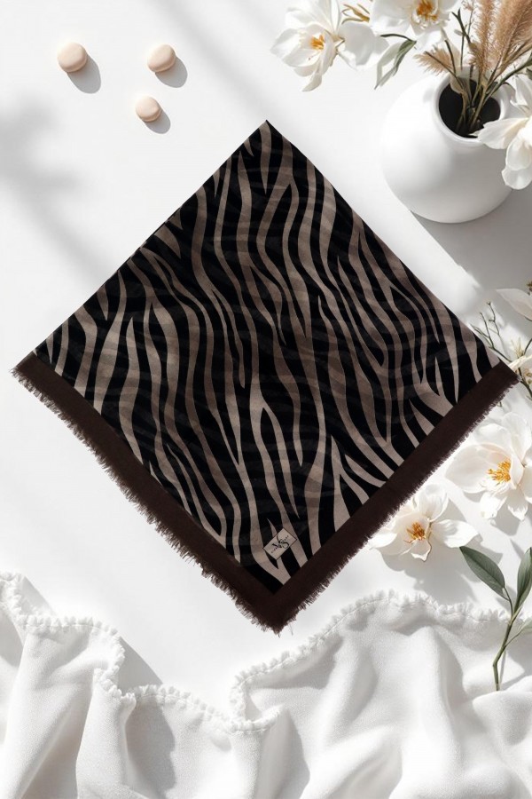Viessa Zebra Desenli Flamlı Eşarp 6507-3
