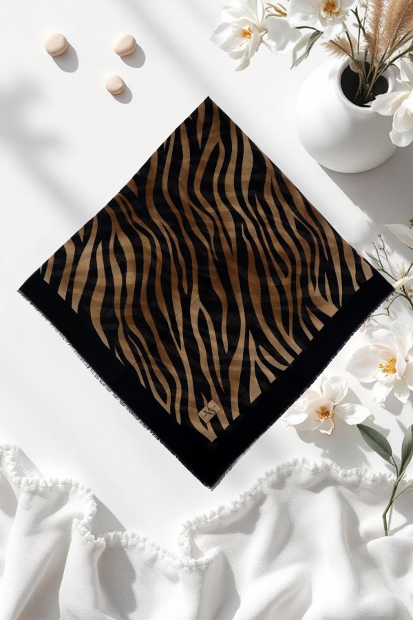 Viessa Zebra Desenli Flamlı Eşarp 6507-6
