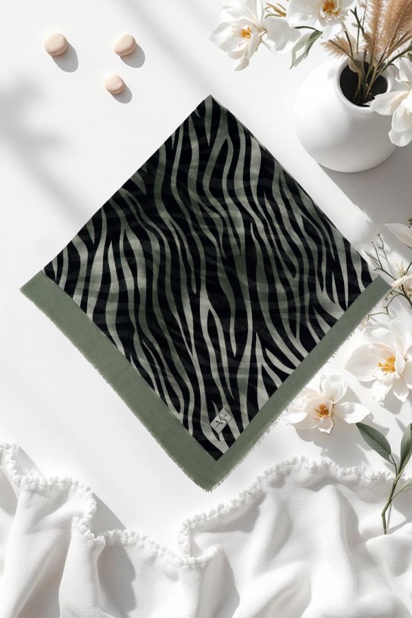 Viessa Zebra Desenli Flamlı Eşarp 6507-7