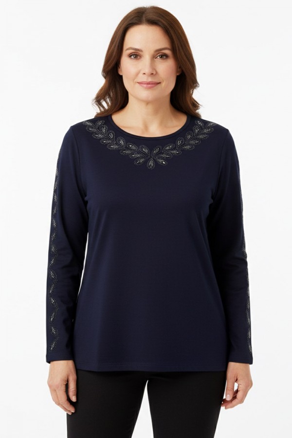 Edalı 398 Taşlı Penye Bluz 5016-1