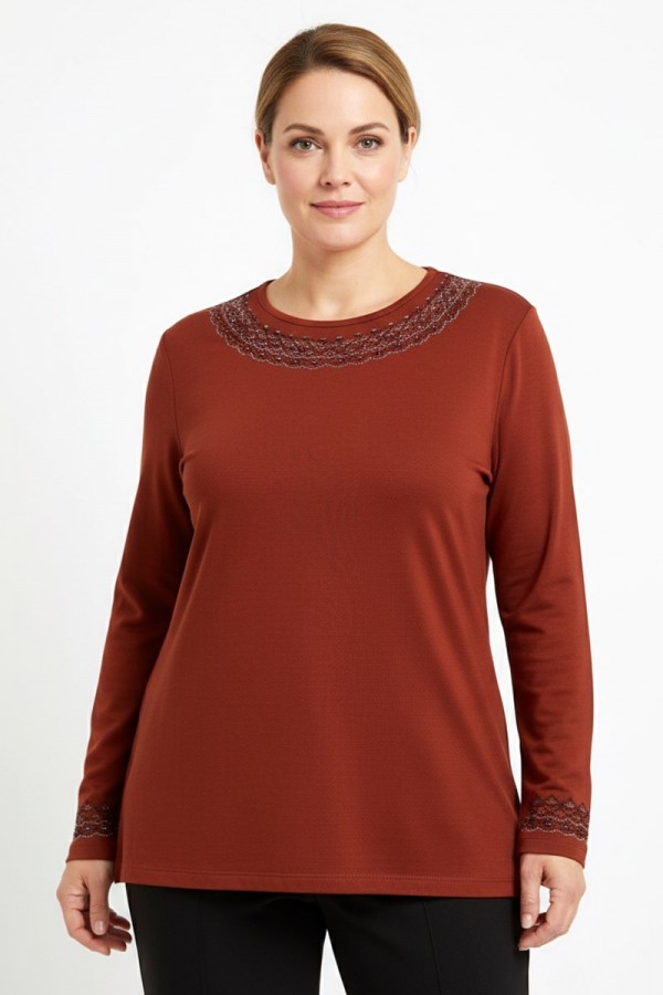 Edalı 400 Taşlı Penye Bluz 5017-3