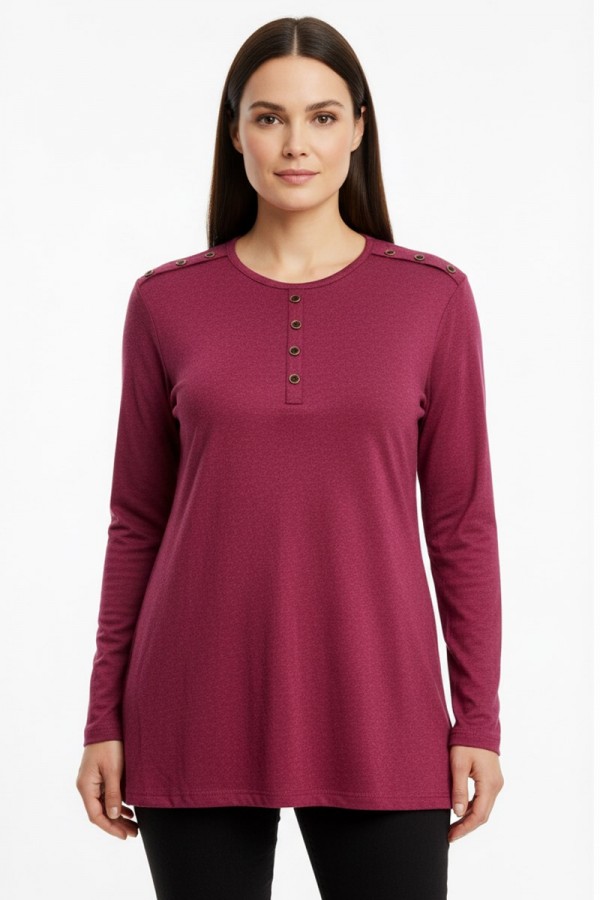 Özdev Düğmeli Penye Bluz 5026-1