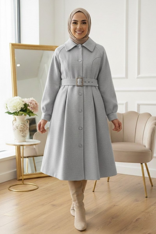 Kadın Kemerli Kaşe Kaban 5030-2